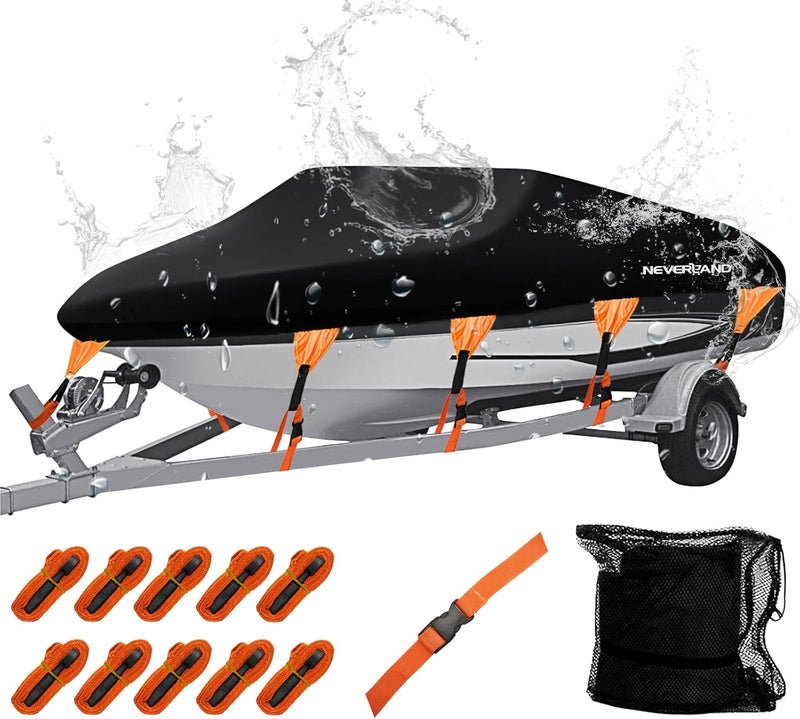 NEVERLAND Boat Cover Waterproof Heavy Duty Marine Grade Polyester Canvas Trailerable Boat Cover Fits V Shape/V-Hull and Tri-Hull Runabouts,Pro-STYL,Bass Boat Length 16-18.5ft, Beam Width up to 94" - Image 1